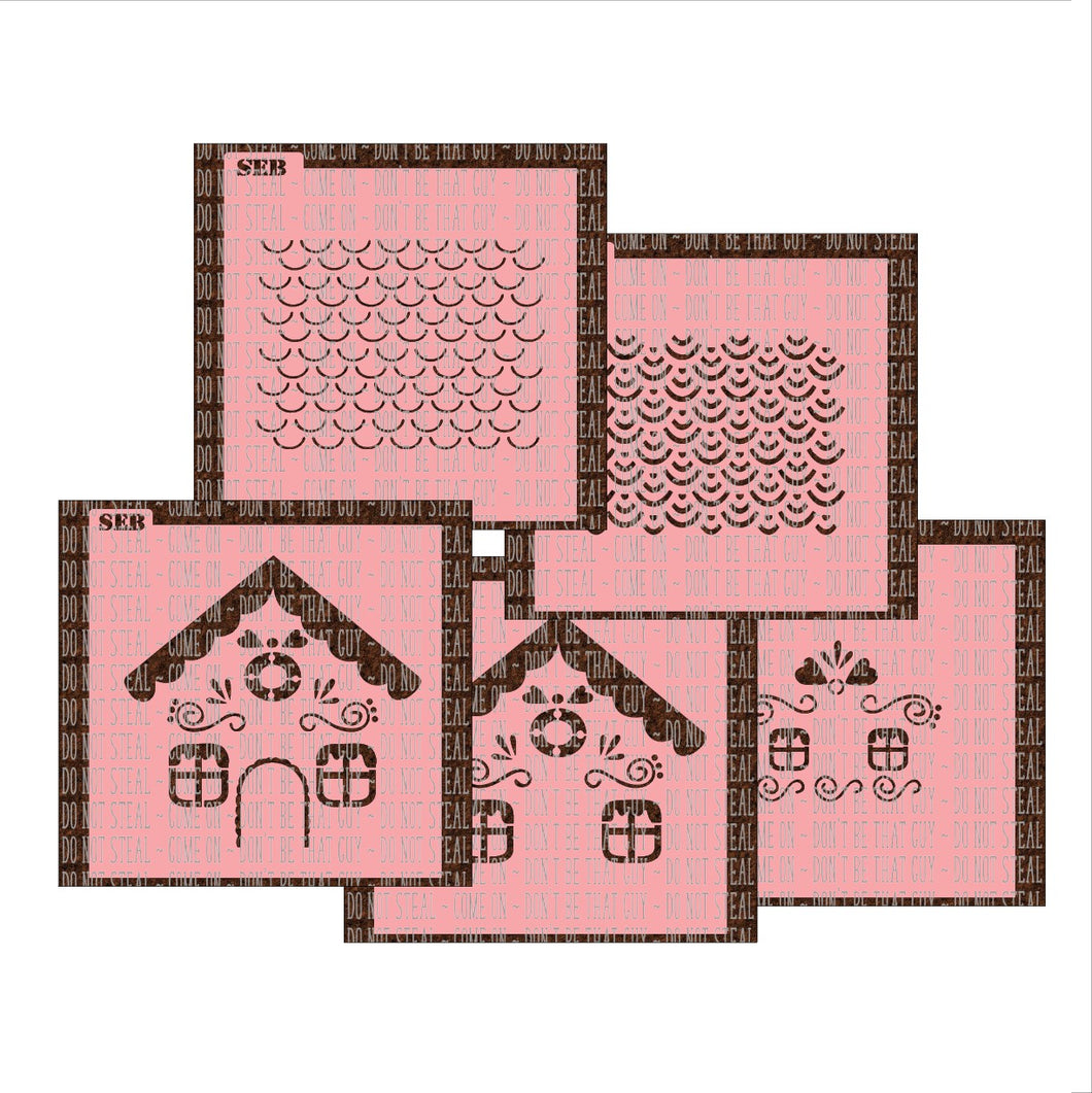 Gingerbread House Kit Stencils - 5 Piece Set - Digital Files